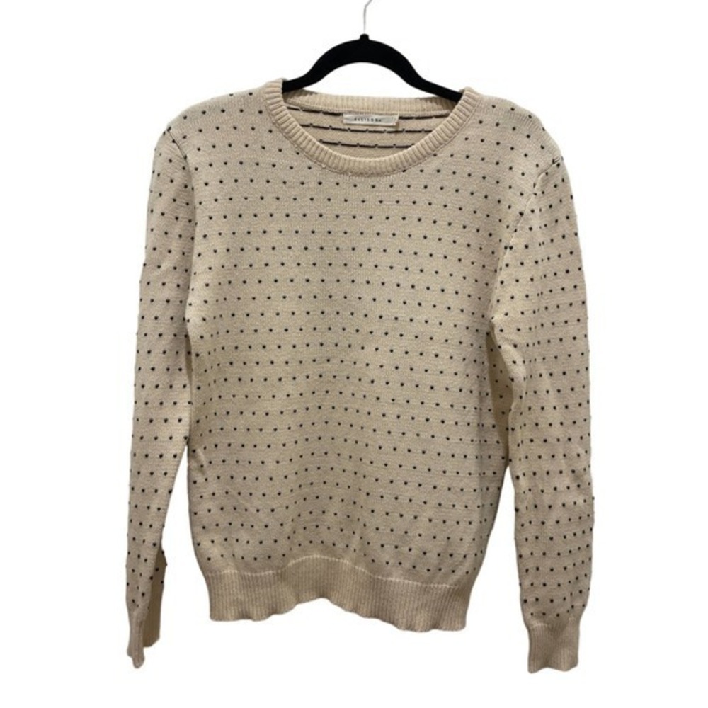 Ellison Cream with Black Stitch Hearts Crew Neck Knit Sweater Small